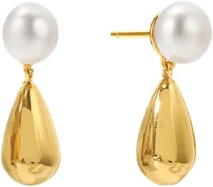 Pearl Drop EarringsTeardrop Dangle Earrings for Women Wedding Earrings Gold Statement Lightweight Fashion Jewelry