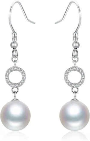 Pearl Earrings 925 Sterling Silver Pearl Earrings for Women White Pearl Dangle Earrings Holiday for Women