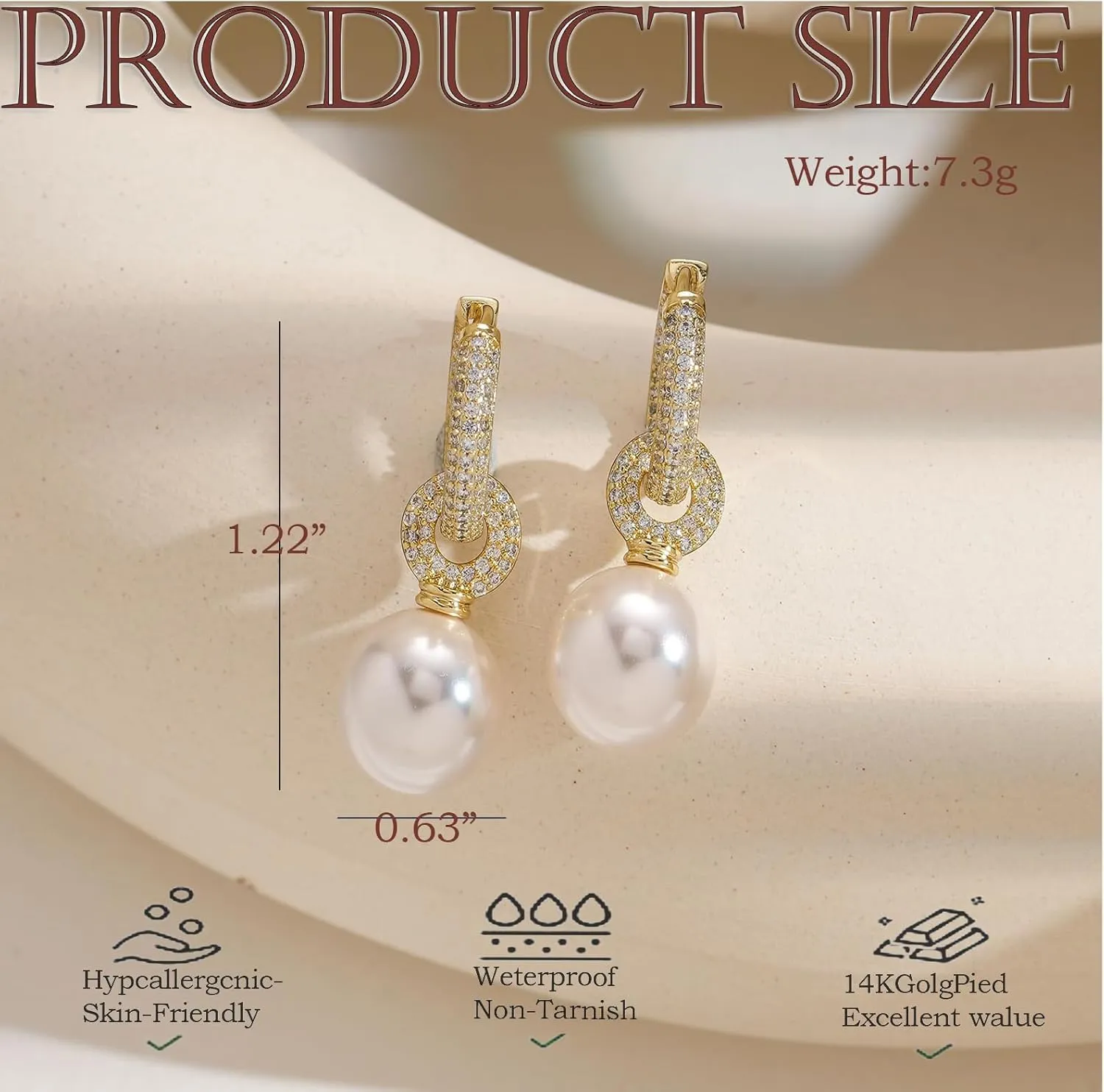 Pearl Earrings for Women 14K Gold Plated Pearl Drop Dangle Earrings with Zircon Hypoallergenic Wedding Bridesmaid Jewelry Elegant Hoop Earrings Trendy Gift