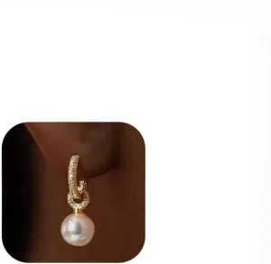 Pearl Earrings for Women 14K Gold Plated Pearl Drop Dangle Earrings with Zircon Hypoallergenic Wedding Bridesmaid Jewelry Elegant Hoop Earrings Trendy Gift