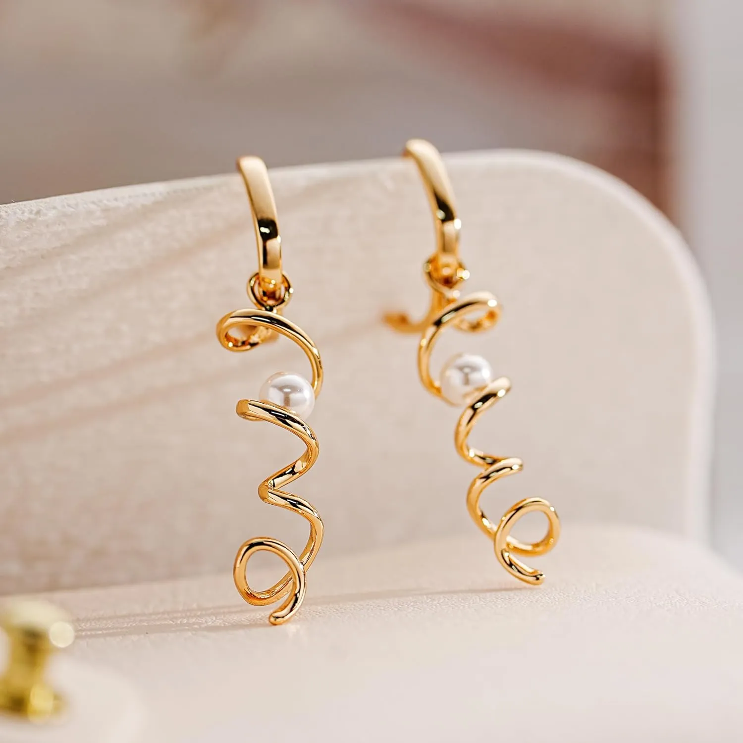 Pearl Earrings for Women, 14K Gold Plated Pearl Drop Dangle Earrings Zircon Pearl Stud Earrings Trendy Hypoallergenic Wedding Gold Hoop Earrings for Women Bridesmaid Jewelry Gift