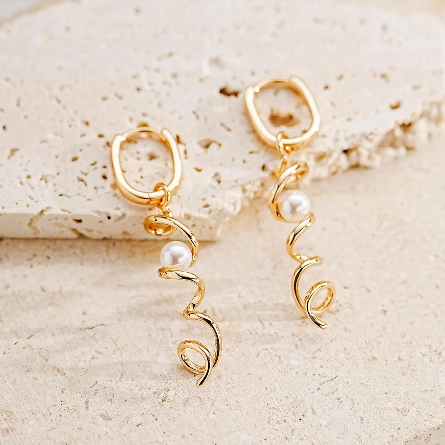 Pearl Earrings for Women, 14K Gold Plated Pearl Drop Dangle Earrings Zircon Pearl Stud Earrings Trendy Hypoallergenic Wedding Gold Hoop Earrings for Women Bridesmaid Jewelry Gift