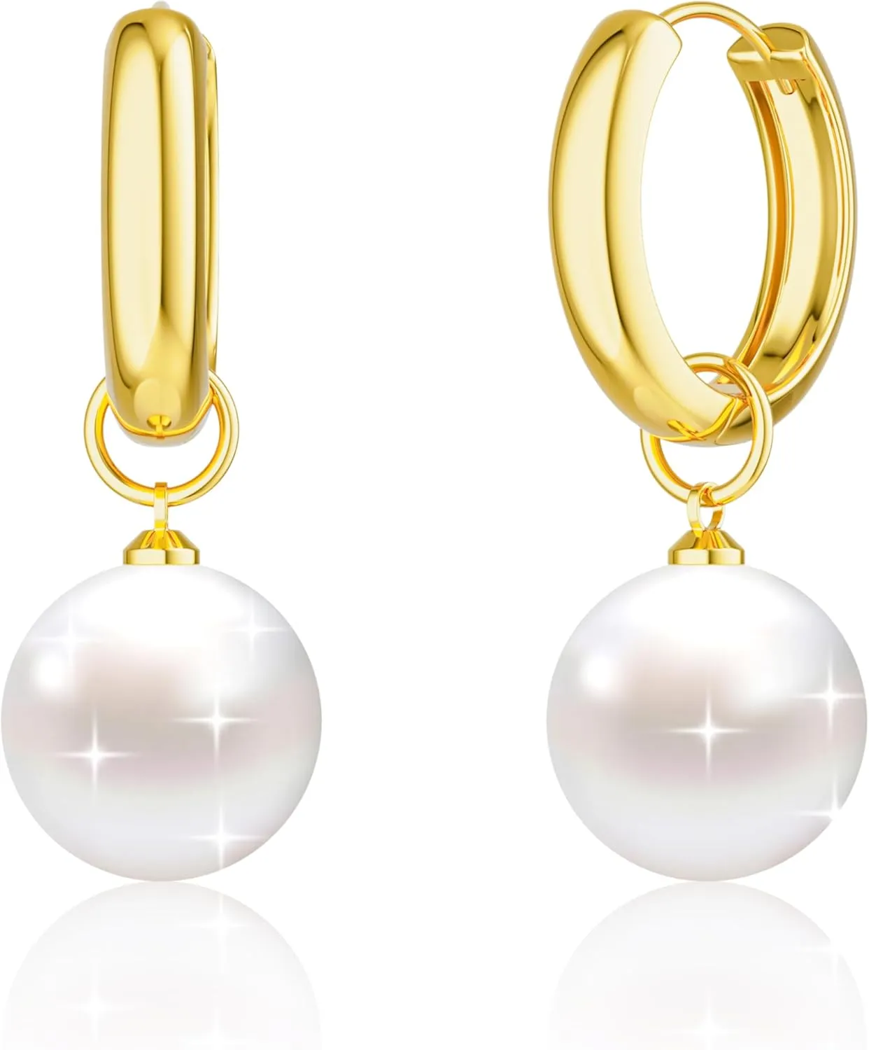 Pearl Earrings for Women - Dainty Gold Earrings Trendy 14K Gold Plated Freshwater Pearl Dangle Hoop Stud Earrings for Women Wedding Jewelry Gift for Women