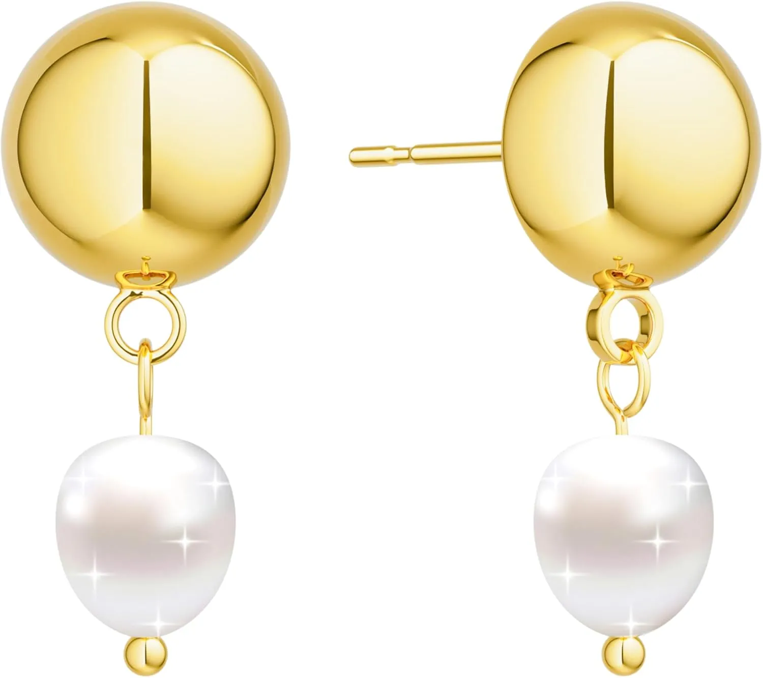 Pearl Earrings for Women - Dainty Gold Earrings Trendy 14K Gold Plated Freshwater Pearl Dangle Hoop Stud Earrings for Women Wedding Jewelry Gift for Women