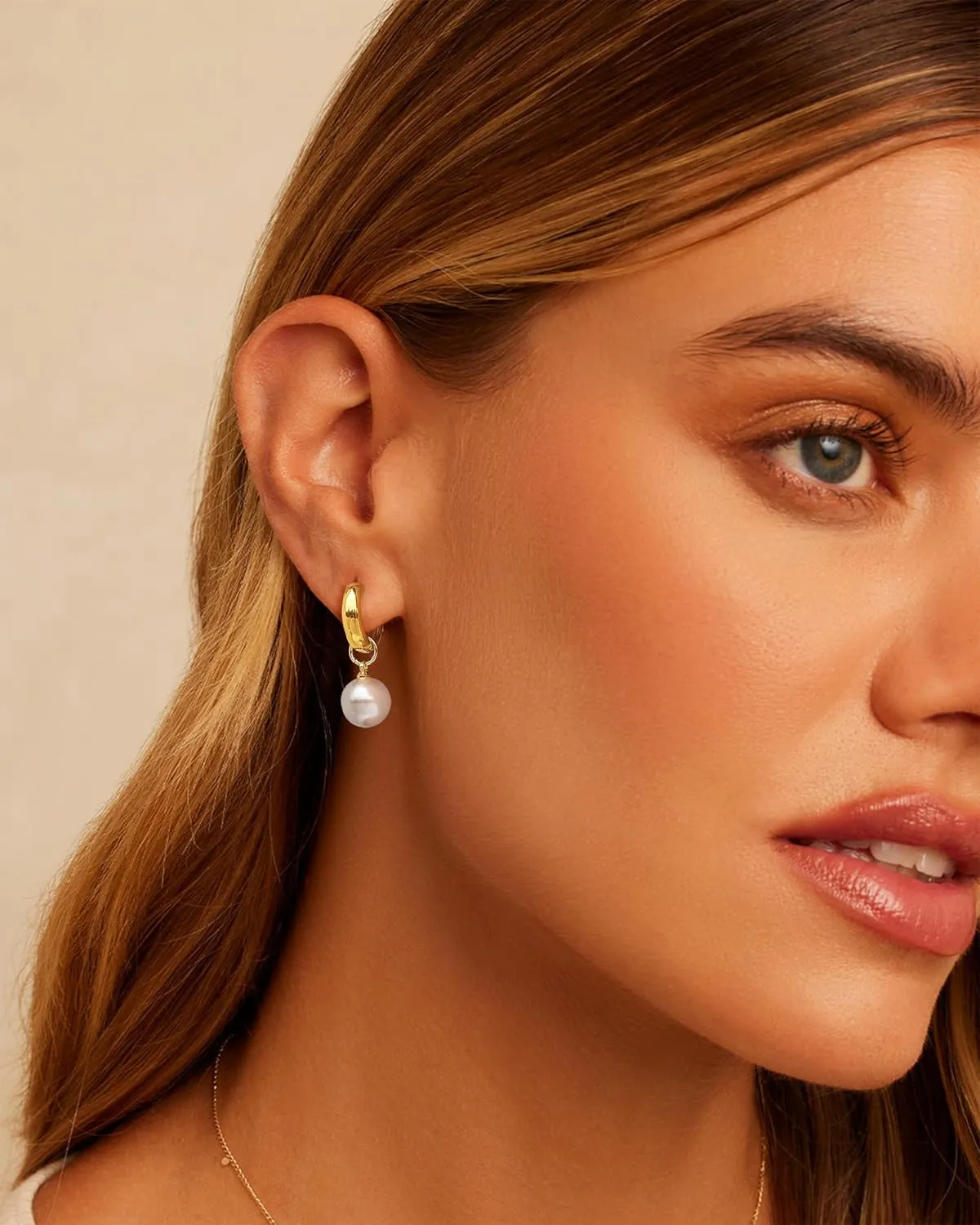 Pearl Earrings for Women - Dainty Gold Earrings Trendy 14K Gold Plated Freshwater Pearl Dangle Hoop Stud Earrings for Women Wedding Jewelry Gift for Women