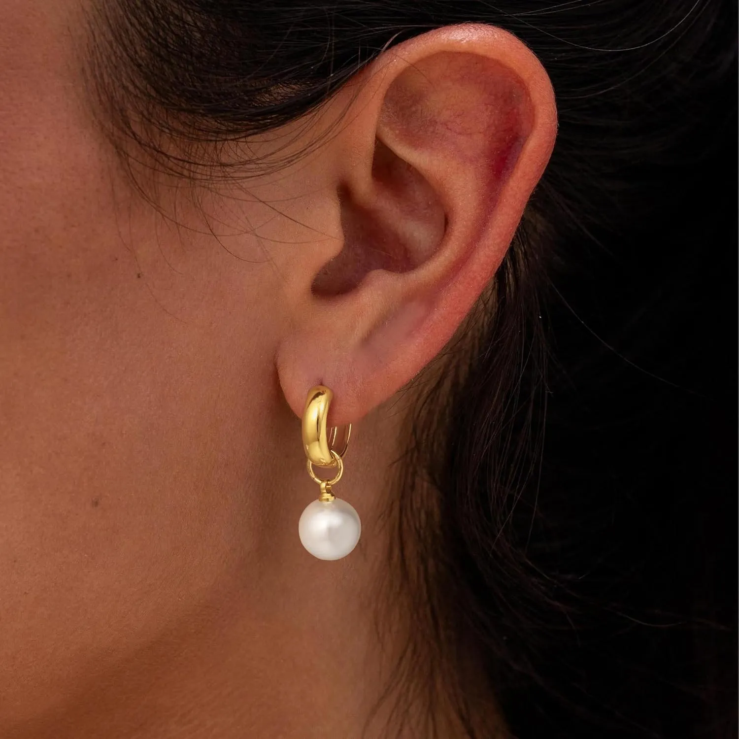 Pearl Earrings for Women - Dainty Gold Earrings Trendy 14K Gold Plated Freshwater Pearl Dangle Hoop Stud Earrings for Women Wedding Jewelry Gift for Women