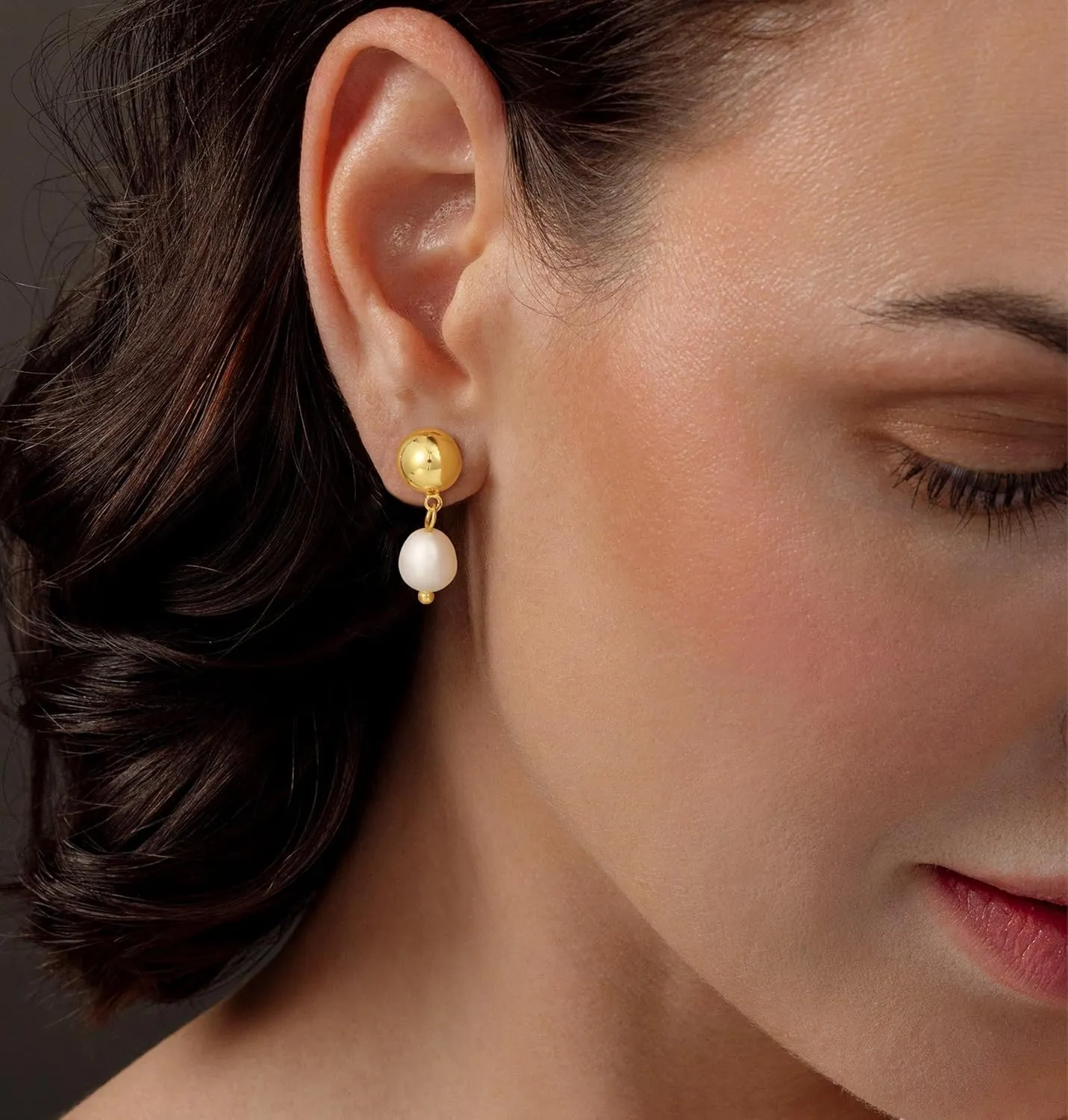 Pearl Earrings for Women - Dainty Gold Earrings Trendy 14K Gold Plated Freshwater Pearl Dangle Hoop Stud Earrings for Women Wedding Jewelry Gift for Women