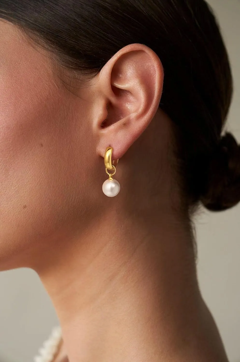 Pearl Earrings for Women - Dainty Gold Earrings Trendy 14K Gold Plated Freshwater Pearl Dangle Hoop Stud Earrings for Women Wedding Jewelry Gift for Women