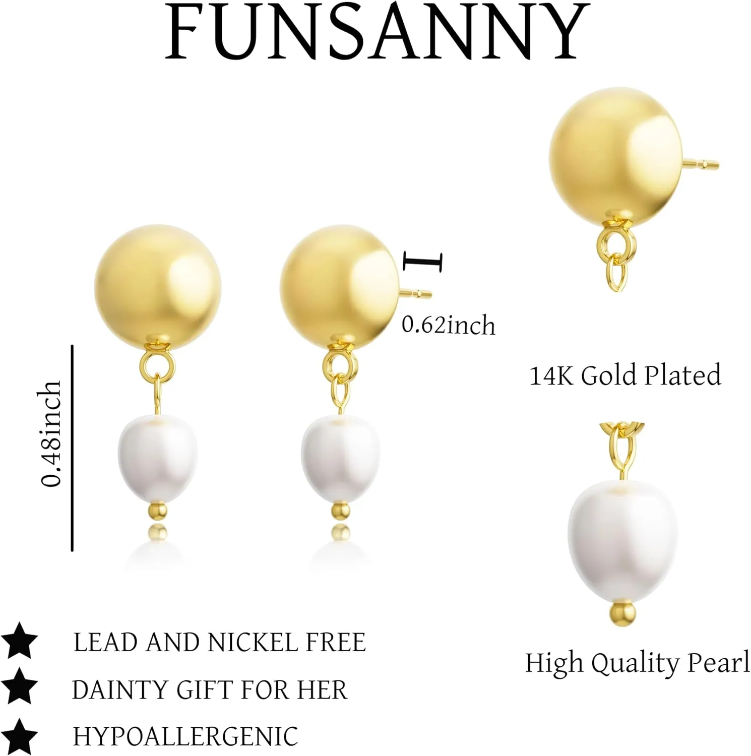 Pearl Earrings for Women - Dainty Gold Earrings Trendy 14K Gold Plated Freshwater Pearl Dangle Hoop Stud Earrings for Women Wedding Jewelry Gift for Women