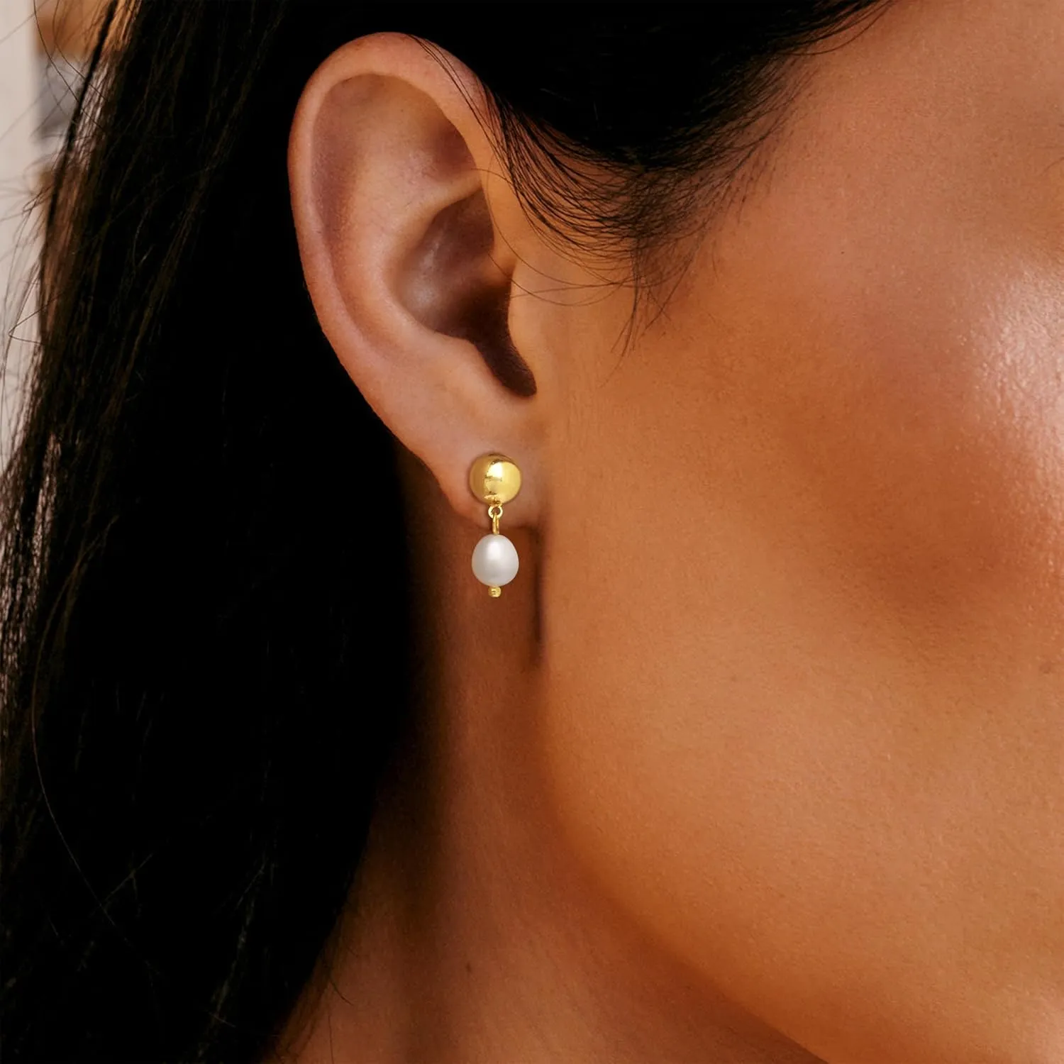 Pearl Earrings for Women - Dainty Gold Earrings Trendy 14K Gold Plated Freshwater Pearl Dangle Hoop Stud Earrings for Women Wedding Jewelry Gift for Women