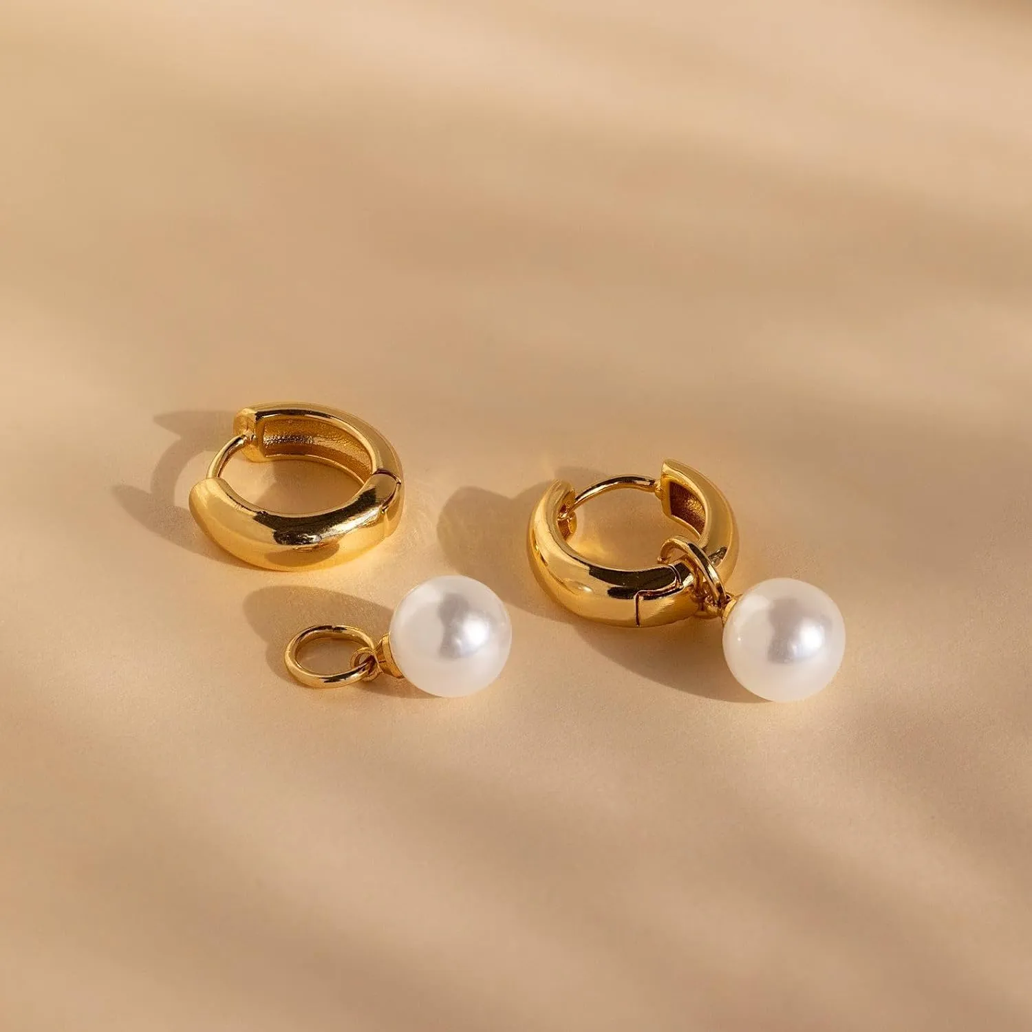 Pearl Earrings for Women - Dainty Gold Earrings Trendy 14K Gold Plated Freshwater Pearl Dangle Hoop Stud Earrings for Women Wedding Jewelry Gift for Women