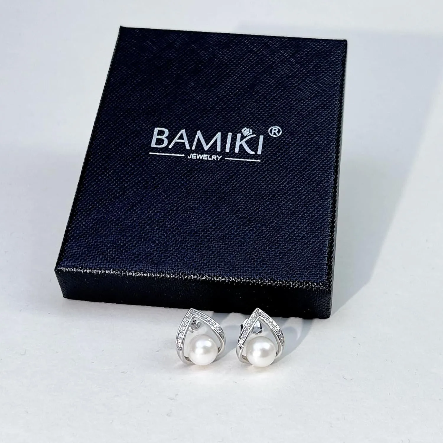 Pearl Earrings for Women, Freshwater/Saltwater Cultured Pearl, 925 Sterling Silver Earrings with Cubic Zirconia Diamonds, White Gold Plated, Anniversary Mother's Day Jewelry Gifts