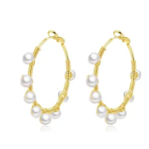Pearl Hoop Earrings for Women - 14K Gold Plated Pearl Hoop Earrings - Fashion Dangle Hypoallergenic Layer Earrings Drop Dangle Earrings Gifts for Women