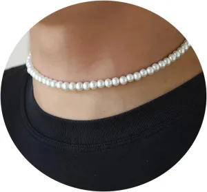 Pearl Necklace for Men,Mens Pearl Necklace,6mm 8mm White Pearl Choker Necklaces 16 18 20 22 24 inches
