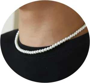 Pearl Necklace for Men,Mens Pearl Necklace,6mm 8mm White Pearl Choker Necklaces 16 18 20 22 24 inches