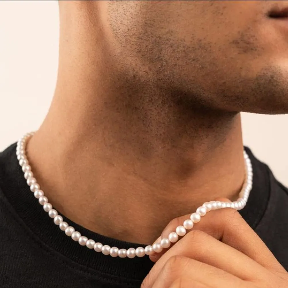 Pearl Necklace for Men,Mens Pearl Necklace,6mm 8mm White Pearl Choker Necklaces 16 18 20 22 24 inches