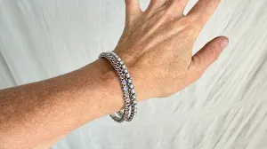 Pearl, Ruby & Sterling Silver Bangles Duo. India. 1087