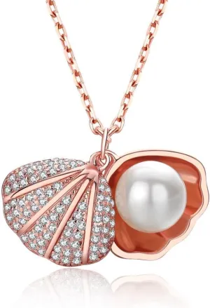 Pearl Seashell Necklace, Freshwater Cultured Pearl Necklace for Womens, Genuine Pearl, Sterling Silver