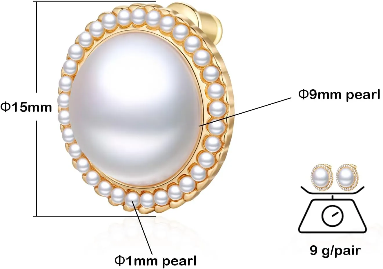Pearl Stud Earrings for Women, Faux Big Gold Pearl Earrings Studs, Dainty White Large Pearl Earrings