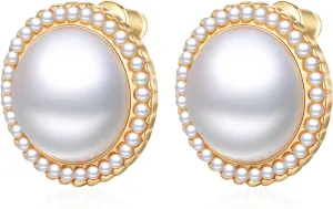 Pearl Stud Earrings for Women, Faux Big Gold Pearl Earrings Studs, Dainty White Large Pearl Earrings