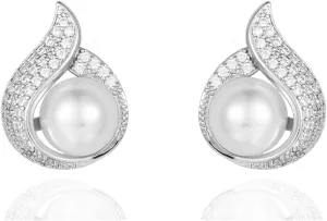 Pearl Stud Earrings for Women,Formal Brass Statement Round White Pearl Earrings For Party Prom Wedding