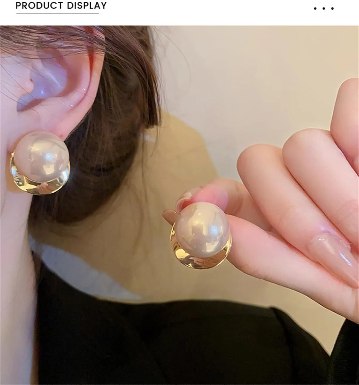 Pearl Stud Earrings for Women,Formal Gold Plated Brass Statement Simulated Large Big Round Pearl Earrings For Gift Party Prom Wedding