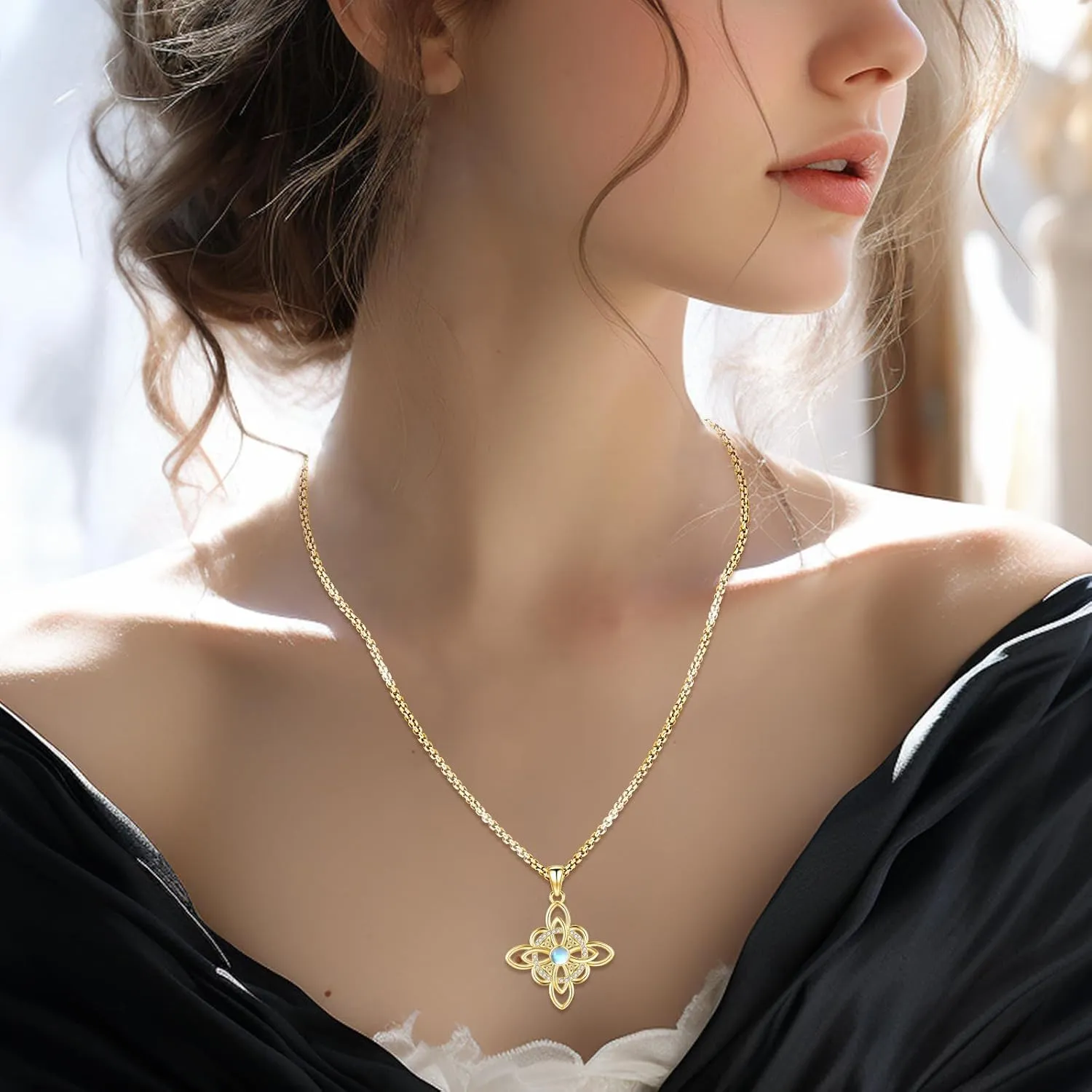 Pentagram/Sun Moon/Celtic Witches Knot/Santa Muerte/Triple Moon Goddess/Hecate Necklace Sterling Silver Magic Wiccan Pagan Amulet Jewelry for Women Men