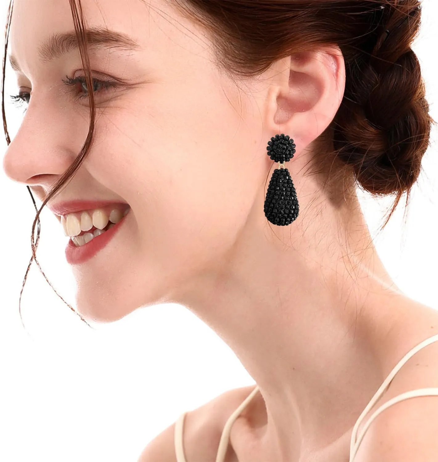Personalized Creative Three-dimensional Geometric Dangle Drop Earrings Sparkly Colored Rhinestone Chain Alloy Dangle Drop Earrings for Women