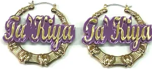 Personalized Custom Gold Hoop Earrings Script Name Plate Laser Cut Design Stunning Look - Quality, Attractive Gold Bamboo Earrings, Made To Order - 2.5 INCHES size