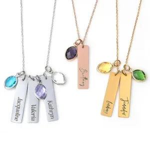 Personalized Name Necklace with Name and Birthstones, Custom Two Rectangular Pendants with Name and Birthstones, Birthday Gifts for Women, Mom, Girls - Rose Gold Two Bars