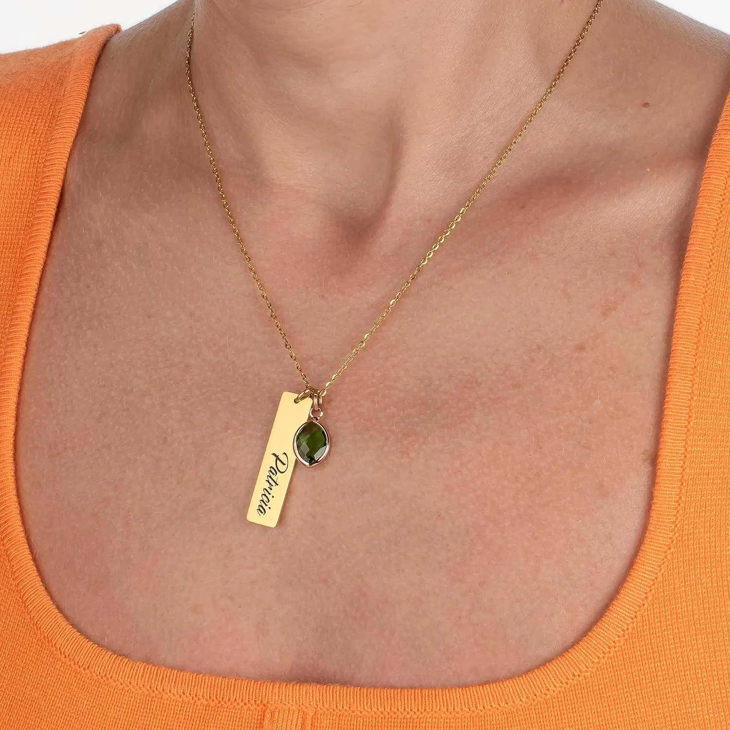 Personalized Name Necklace with Name and Birthstones, Custom Two Rectangular Pendants with Name and Birthstones, Birthday Gifts for Women, Mom, Girls - Rose Gold Two Bars