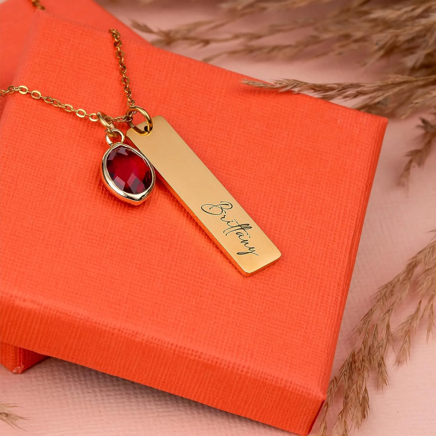 Personalized Name Necklace with Name and Birthstones, Custom Two Rectangular Pendants with Name and Birthstones, Birthday Gifts for Women, Mom, Girls - Rose Gold Two Bars