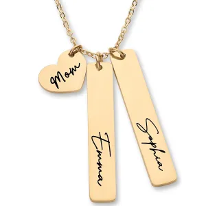 Personalized necklace with Kids Names for Mom, Women, Grandma, Birthday Mother's Day Gift, Customized Family Jewelry, Engraved Boys Girls Children Grandkids Names, Heart Charm, Gold Silver Rose