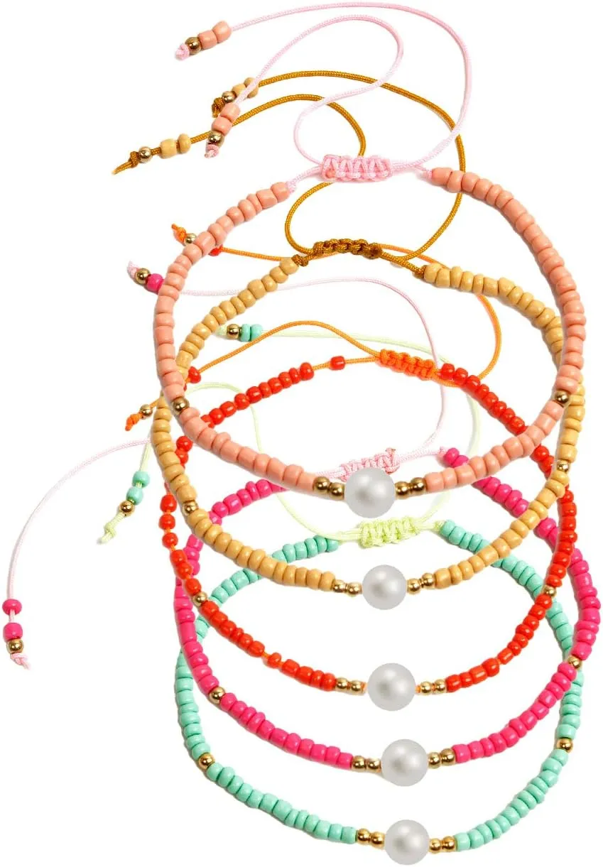 Pingyongchang 10 Pcs Friendship Bracelets Boho 6MM Beades Bracelet for Women Polymer Clay Rainbow Bracelet Elastic Rope Heishi Bracelet Set Summer Beach Jewelry