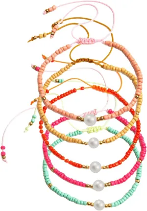 Pingyongchang 10 Pcs Friendship Bracelets Boho 6MM Beades Bracelet for Women Polymer Clay Rainbow Bracelet Elastic Rope Heishi Bracelet Set Summer Beach Jewelry