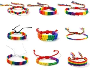 Pingyongchang 9pcs Rainbow LGBT Bracelet Anklet Adjustable Pride Braided Woven Bracelet for Gay & Lesbian Friendship String Bracelet Gifts Handmade Bracelet Anklet Accessories for Women & Men