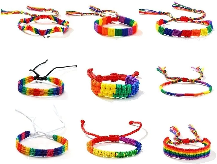 Pingyongchang 9pcs Rainbow LGBT Bracelet Anklet Adjustable Pride Braided Woven Bracelet for Gay & Lesbian Friendship String Bracelet Gifts Handmade Bracelet Anklet Accessories for Women & Men