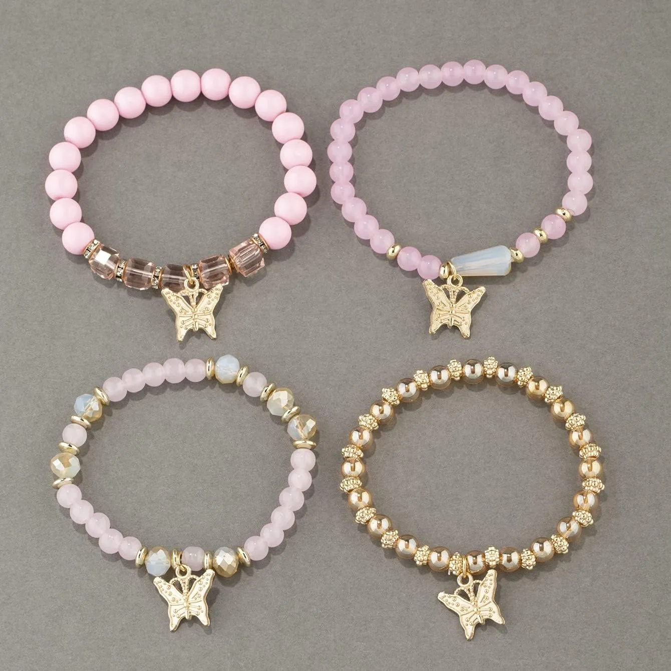 Pingyongchang Bohemian Bracelets for Women Boho Multi-Layer Gold Beaded Stackable Stretch Bracelet Set Handmade Multicolor Butterfly Elastic Colorful Charm Bracelets Jewelry