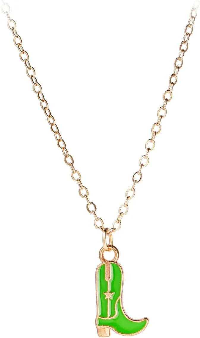Pingyongchang Cowboy Boot Necklace Gold Cowgirl Western Necklace for Women, Disco Cowgirl Style, Gold Plated Cowboy Hat Pendant, Western Jewelry Gift