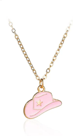 Pingyongchang Cowboy Boot Necklace Gold Cowgirl Western Necklace for Women, Disco Cowgirl Style, Gold Plated Cowboy Hat Pendant, Western Jewelry Gift