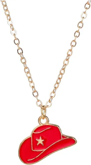 Pingyongchang Cowboy Boot Necklace Gold Cowgirl Western Necklace for Women, Disco Cowgirl Style, Gold Plated Cowboy Hat Pendant, Western Jewelry Gift