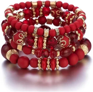 Pingyongchang Stackable Beaded Bracelets for Women Multi-Layer Mixed Color Beaded Stretch Bracelet Crystal Stone Heart Letter Gold Charm Gemstone Bangles for Women Men Boho Summer Beach Jewelry