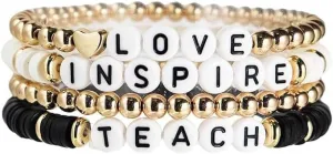 Pingyongchang Teacher Bracelet - Mixed Color Polymer Clay Bohemian Handmade Beaded Bracelets for Women - Love Teach Inspire Jewelry for Teacher Appreciation