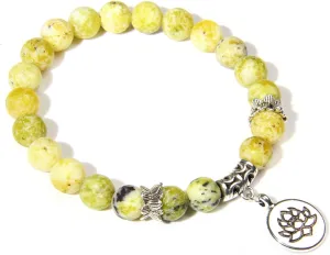 Pink Quartzs Lotus Bracelet Buddhism Women Men Prayer Blessing Natural Stone Strand Beads Medetation Bracelets&Bangles,Yellow Howlite,21 Cm