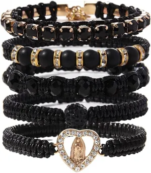 Pink Virgin Mary String Bracelet Set Handmade Mexican Tennis Crystal Boho Bracelets Stack For Women Lucky Friendship Catholic Religious Rosary