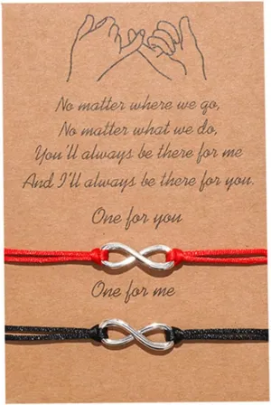 Pinky Promise Distance Matching Bracelets for Couples Best Friend Friendship Bracelet Adjustable Cord Relationship Girlfriend Boyfriend Birthday Red Black