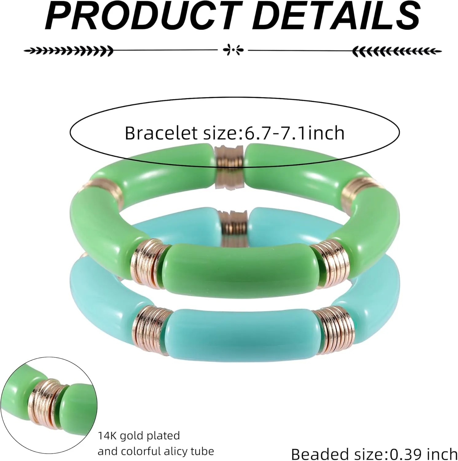 PIPITREE Bamboo Tube Bangles Bracelet For Women Chunky Curved Stacking Clear Acrylic Colorful Beads Stretchable Gold Bracelets Friendship Summer Beach Jewelry