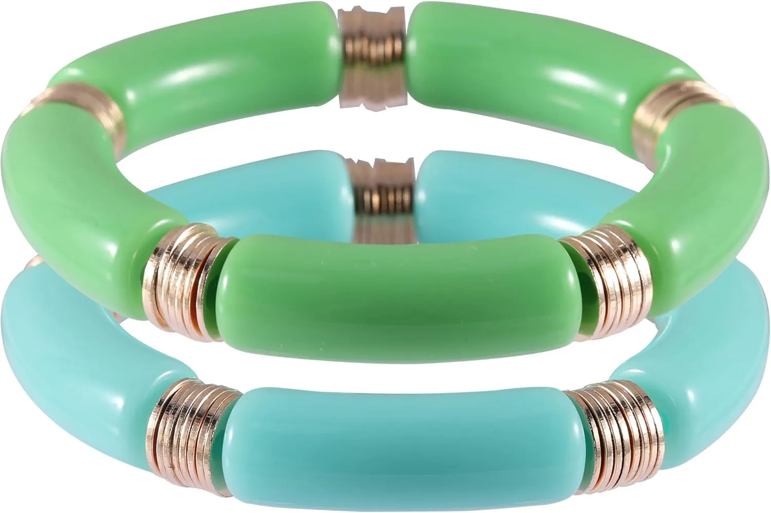 PIPITREE Bamboo Tube Bangles Bracelet For Women Chunky Curved Stacking Clear Acrylic Colorful Beads Stretchable Gold Bracelets Friendship Summer Beach Jewelry