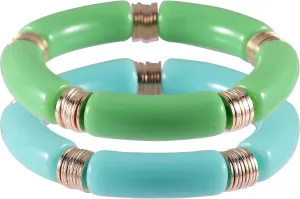 PIPITREE Bamboo Tube Bangles Bracelet For Women Chunky Curved Stacking Clear Acrylic Colorful Beads Stretchable Gold Bracelets Friendship Summer Beach Jewelry