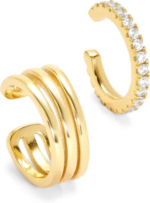 Plated CZ and Triple Cuff Earring Set - Gifts for Mom